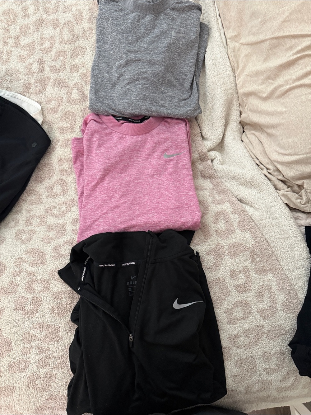 Nike Black Zip Jacket with Heather Pink Tee and Gray Top
